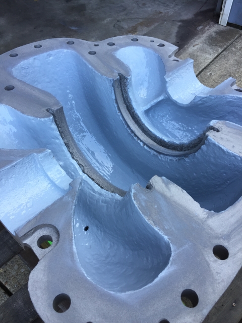 After: cutwater and wear-ring seat restored to original profile.