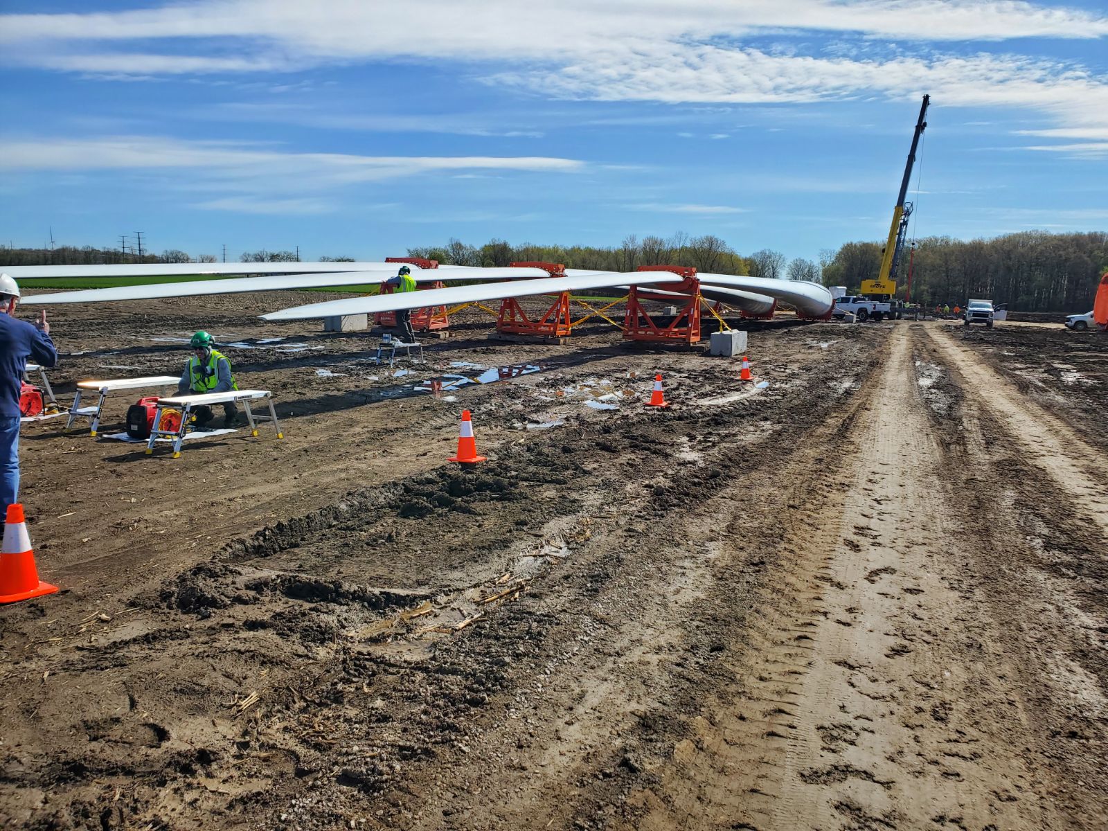 Wind turbine blades on stands during a Belzona training
