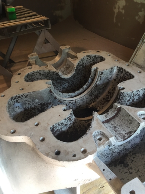 Municipal water pump casing with severe full-body corrosion