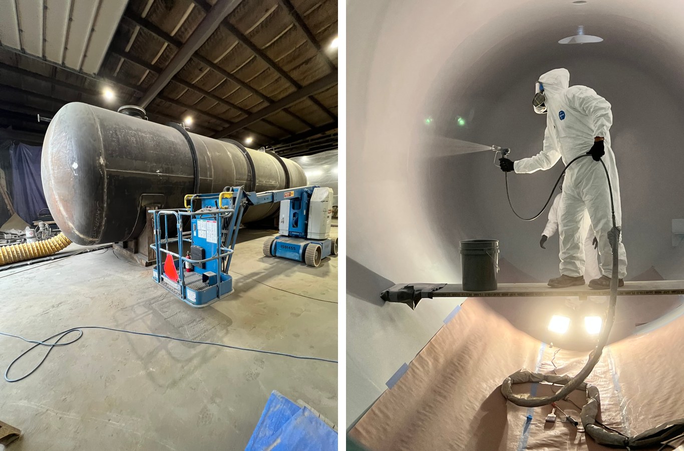 Tank interior lined for the long term — before and after