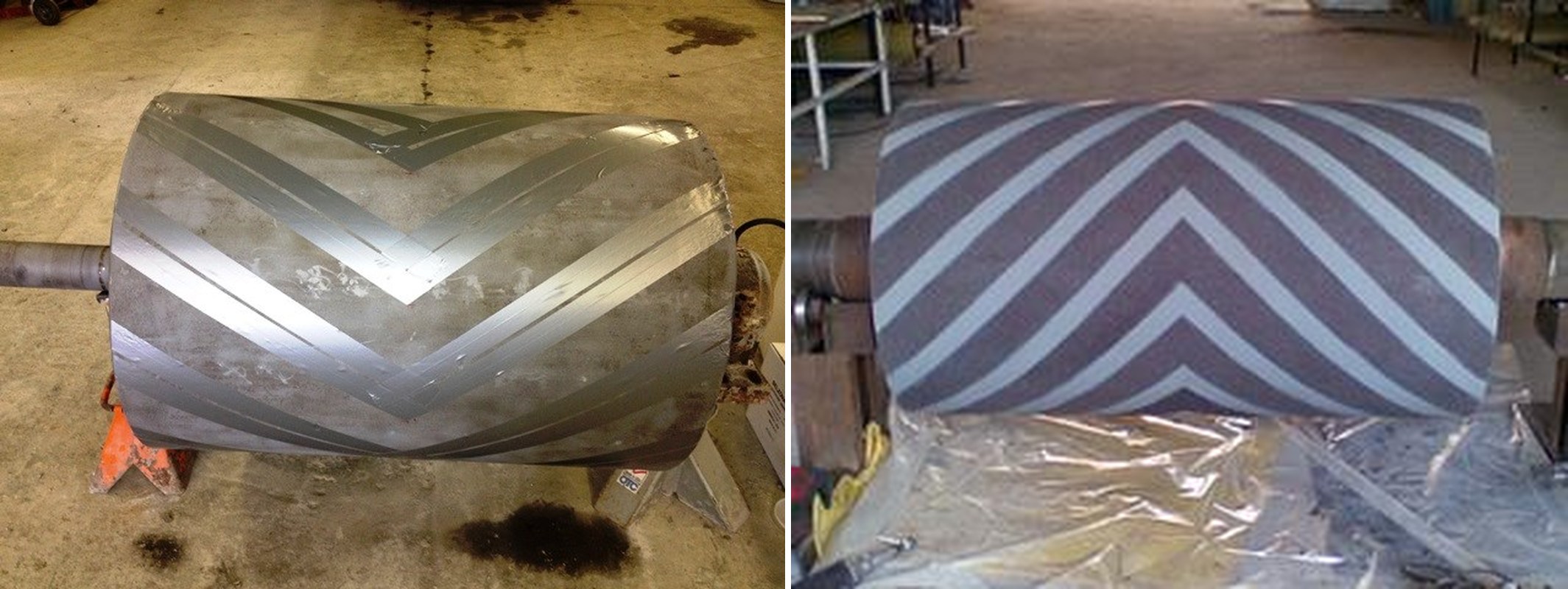 Rollers and drums re-covered — before and after