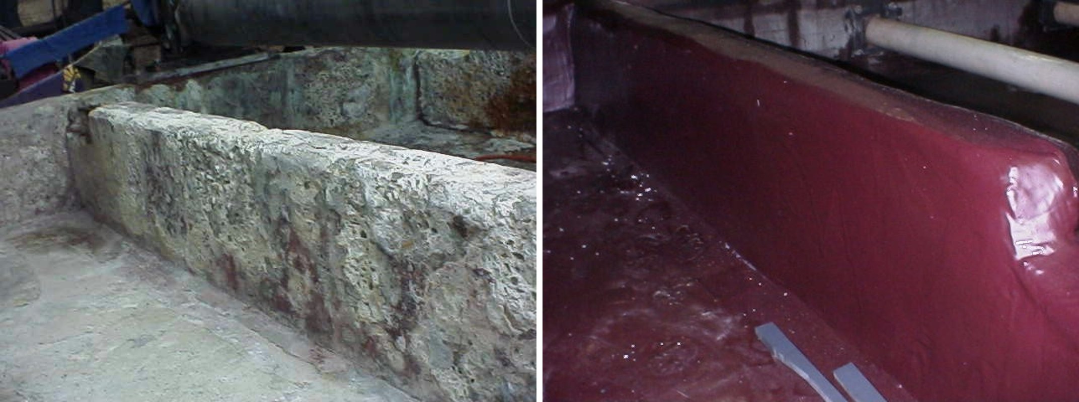 Secondary containment wall sealed — before and after