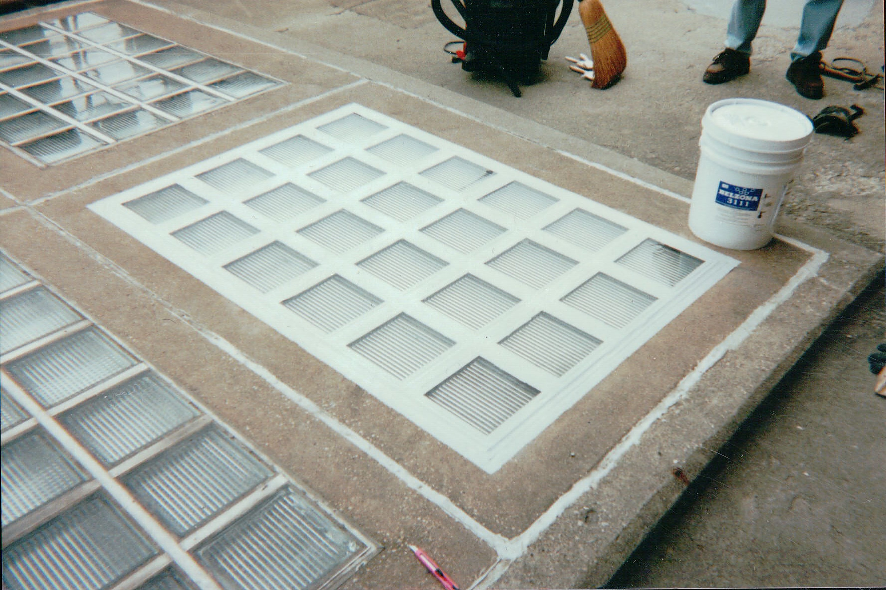 Glass block skylight sealed and re-waterproofed with a Belzona system