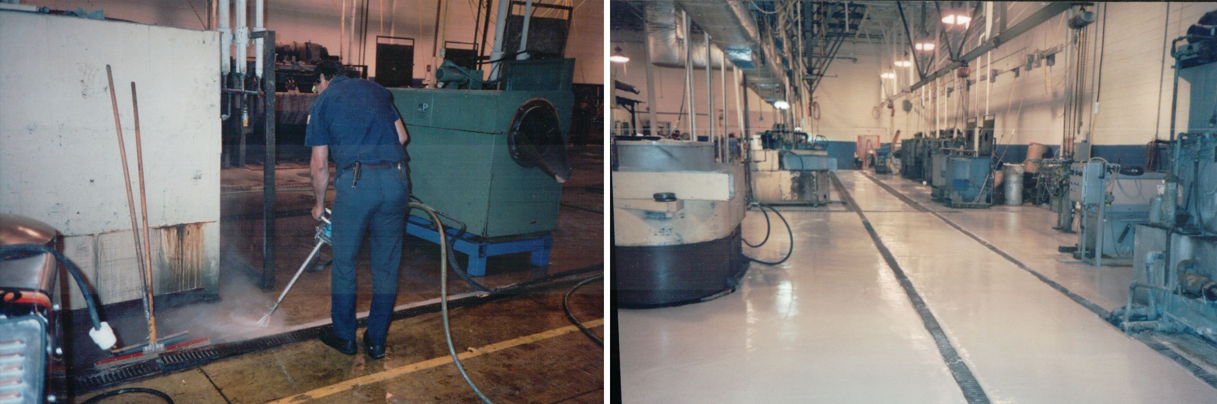 Industrial floor resurfaced — before and after