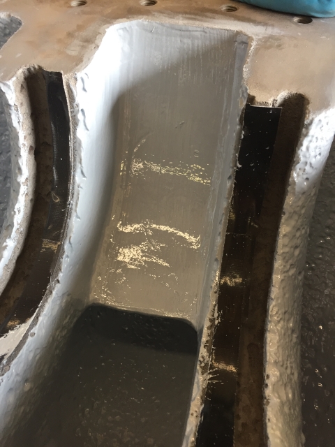 After: smooth, hydrophobic Supermetalglide finish through the waterway.