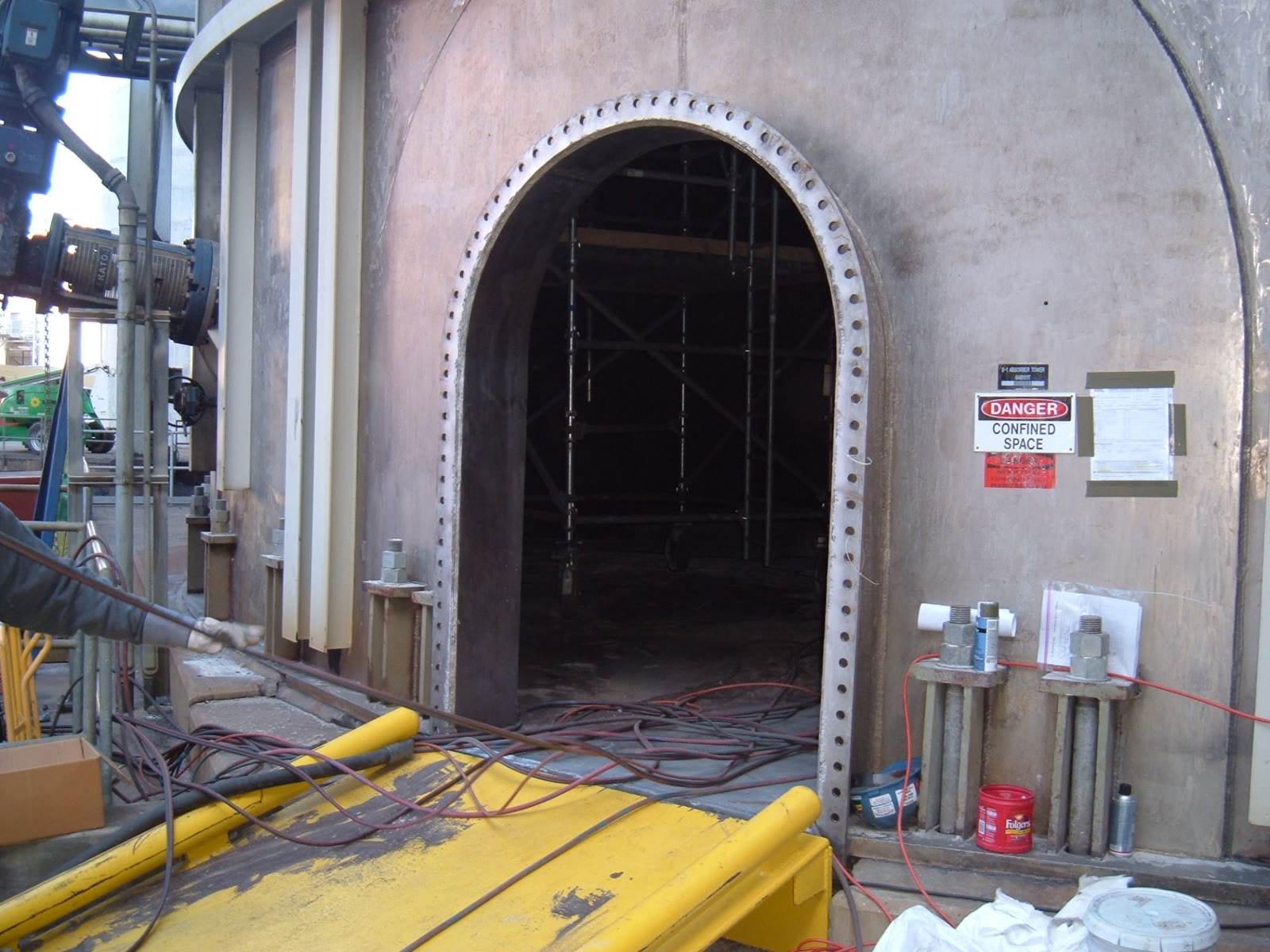 The doorway cut out and built up on the clarifier.