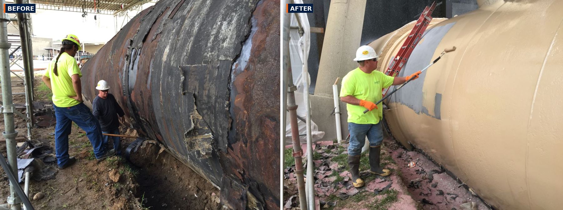 Degraded Return Pipe — before and after
